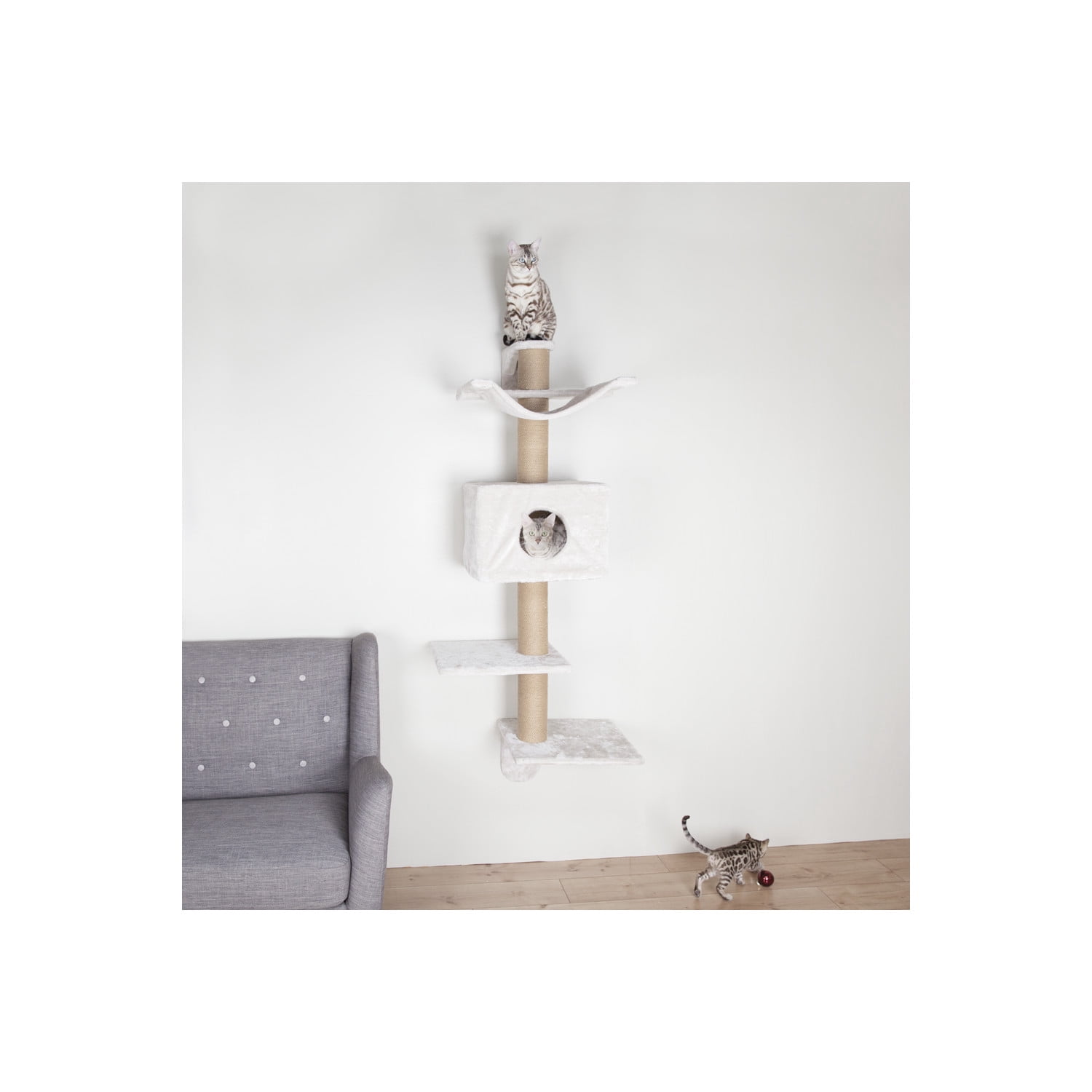 TRIXIE Dayna Jute & Plush 5-Level 60" Wall Mount Cat Tree w-Scratching Post & Condo,Greige