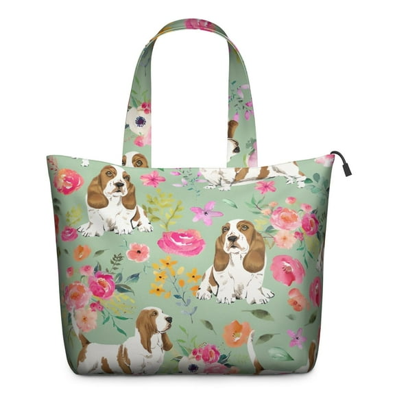 Basset Hound and Pioneer Flower Travel Tote Bags for Women Carry On,Large Weekender Bags for Women Travel,Multi Functional Duffle Bag for Work,Shopping,Sports