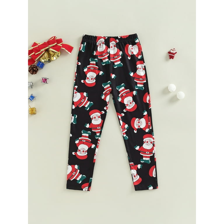 FOCUSNORM Toddler Baby Girls Christmas Leggings Santa Deer Elk Christmas Tree Print High Waist Casual Long Pants