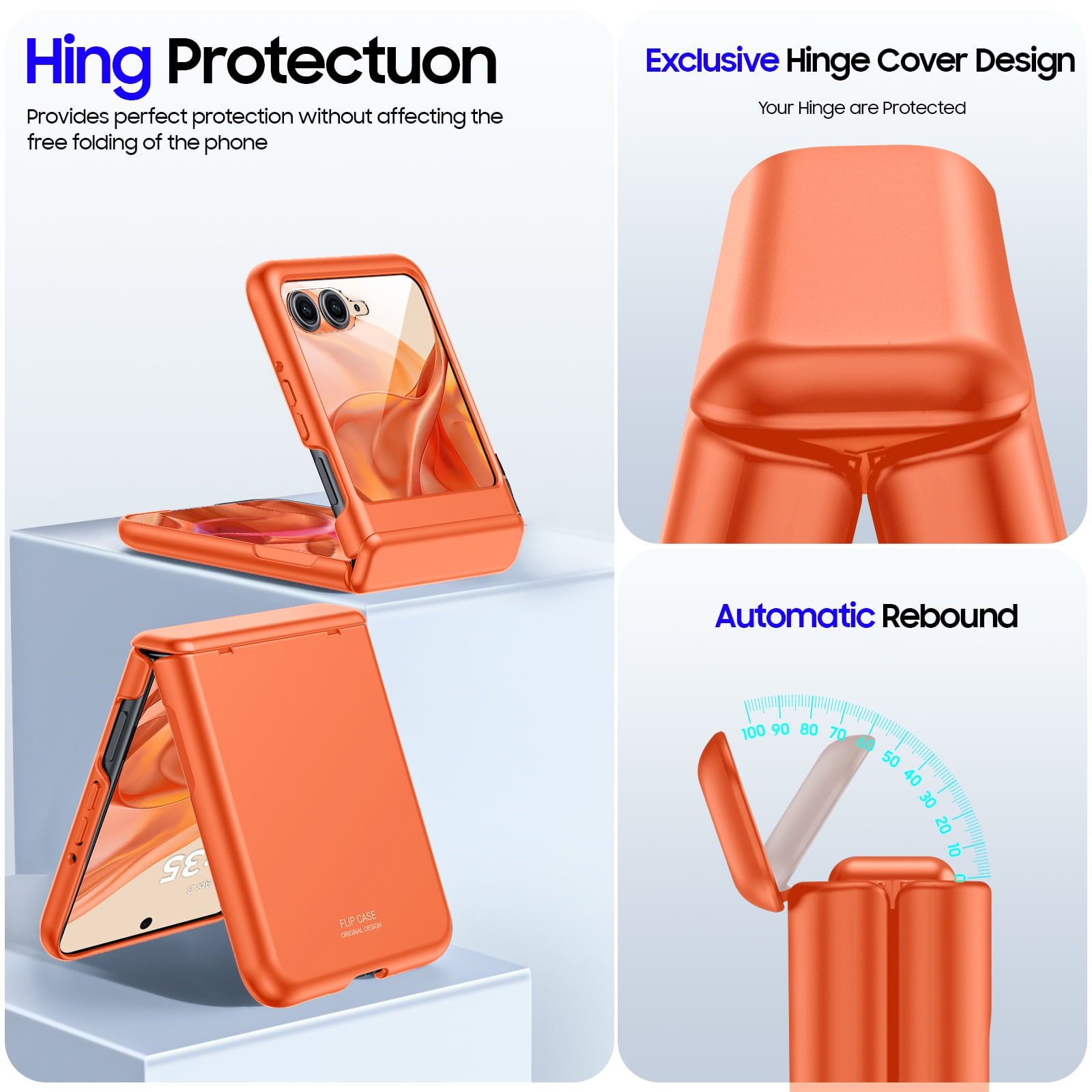 Oupeigar For Motorola Razr 60 Pro/50 Ultra Case,Built-in Screen Protector,Slim Full-Body Rugged Anti-Scratch Shockproof Phone Case-Orange