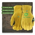 thumbnail image 4 of John Deere Work Gloves, Split Cowhide Leather Driver Work Gloves, Shirred Elastic Wrist, Tan, Large, 4 of 10
