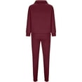 thumbnail image 7 of Women's Half Zip Stand Collar Sweatsuit Set, Solid Color Athletic Two Piece Set, Winter Running Outfit, Pullover and Joggers, Yoga Gym Workout Set Wine XXL, 7 of 7