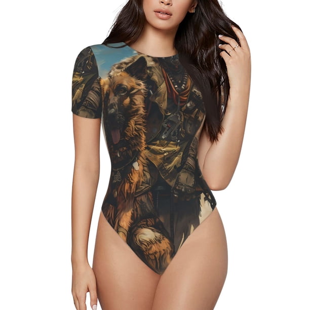 Fotbe desert Man Shepherd Dog Body de Mujer con Cuello Redondo y Mangas Cortas, Sin Mangas Ajustado, Suave, Cómodo y Básico-XX-Large