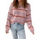 thumbnail image 1 of Suéter de Mujer con Borde Acanalado A Rayas, Larga, Cuello Redondo, Hombros Caídos, Suéteres de Otoño Rosa M, 1 of 6