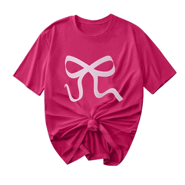 Primavera Top Mujeres Moda Casual Nueva Cinta de Arco Impresa Cuello Redondo Camiseta de Manga Corta, Camiseta de Cuello Tripulado