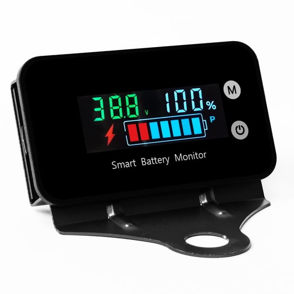 IPX7 Waterproof Battery Monitor with Bracket 7-100V,12v 24v 36v 48v 60v 72v Battery Meter Digital Battery Capacity Remaining Capacity Percentage Tester with Buzzer Alarm and Temperature