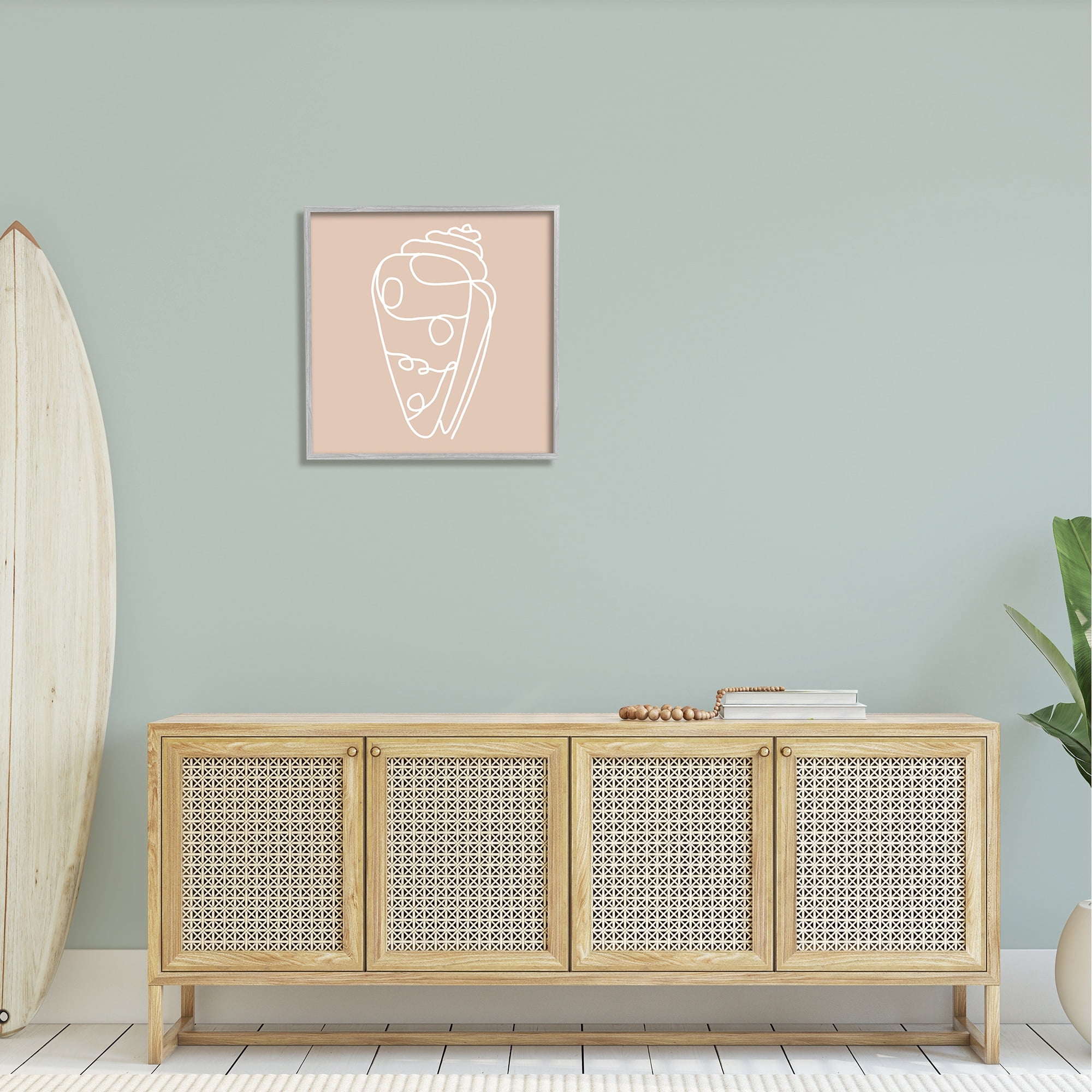 Stupell Industries Patterned Sea Shell Line Doodle Beach Ocean Graphic Art Gray Framed Art Print Wall Art, Design by Daphne Polselli