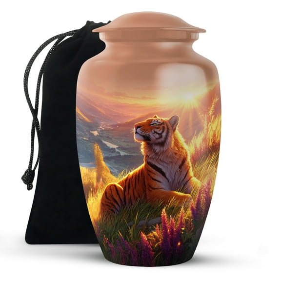 KARYLIZ Tiger Large Cremation Urn for Ashes Adult Male, Ash Urns, Sunset Decorative Memorial Urn for Human Ashes Adult Man, Funeral Urns for Child, Cremation for Burial Home