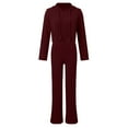 thumbnail image 3 of Women's Set Tracksuit 2 Pyjamas Ribbed Knit Hooded Pullover Top And Trousers With Wide Legs Leisure Suits Jogging Suit Loungewear Sleepwear Sleepwear Homewear Womens plus Size Overalls Suit Womens, 3 of 3