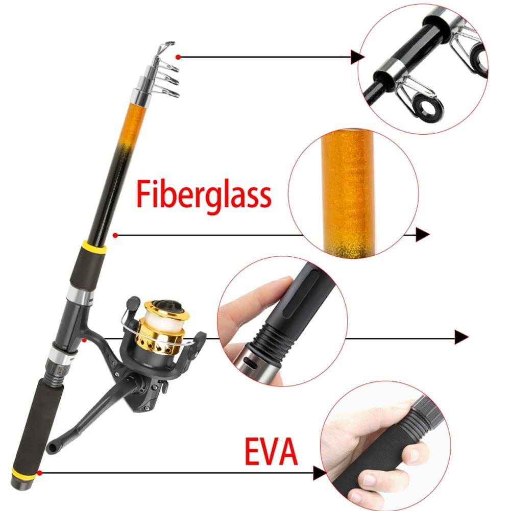 Complete Fishing Starter Kit with 2.1m Telescopic Rod Reel Lures Net and Carry Bag for Beginners