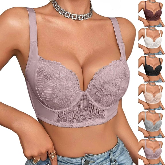 Asxite Bras for Women Plus Size Lace Back Hook Underwire Push Up Daily Loose and Breathable