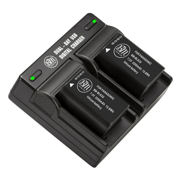 BM Premium 2 Pack of DMW-BLK22 Batteries and Dual Bay Charger for Panasonic Lumix DC-S5 Digital Cameras