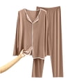 thumbnail image 2 of Pajamas for Women Plus Size Cotton Loungewear Long Sleeve Silky Undershirts and Elastic Waist Pants, 2 of 7