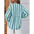thumbnail image 4 of Womens Puff Sleeve Babydoll Tops Summer V Neck Striped Blouse Cute Casual Loose Fit Flowy Shirts Light Green S, 4 of 9