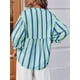thumbnail image 4 of Blusa de Verano A Rayas con Cuello en V y Mangas Abullonadas para Mujer, Estilo Babydoll, Holgada e Informal Verde S, 4 of 9