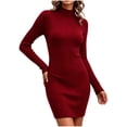 thumbnail image 6 of YTCAMLO Ribbed Knit Sweater Dress for Women Casual Long Sleeve Mock Neck Bodycon Dress Stretch Slimming Fall Winter Mini Dress, 6 of 7
