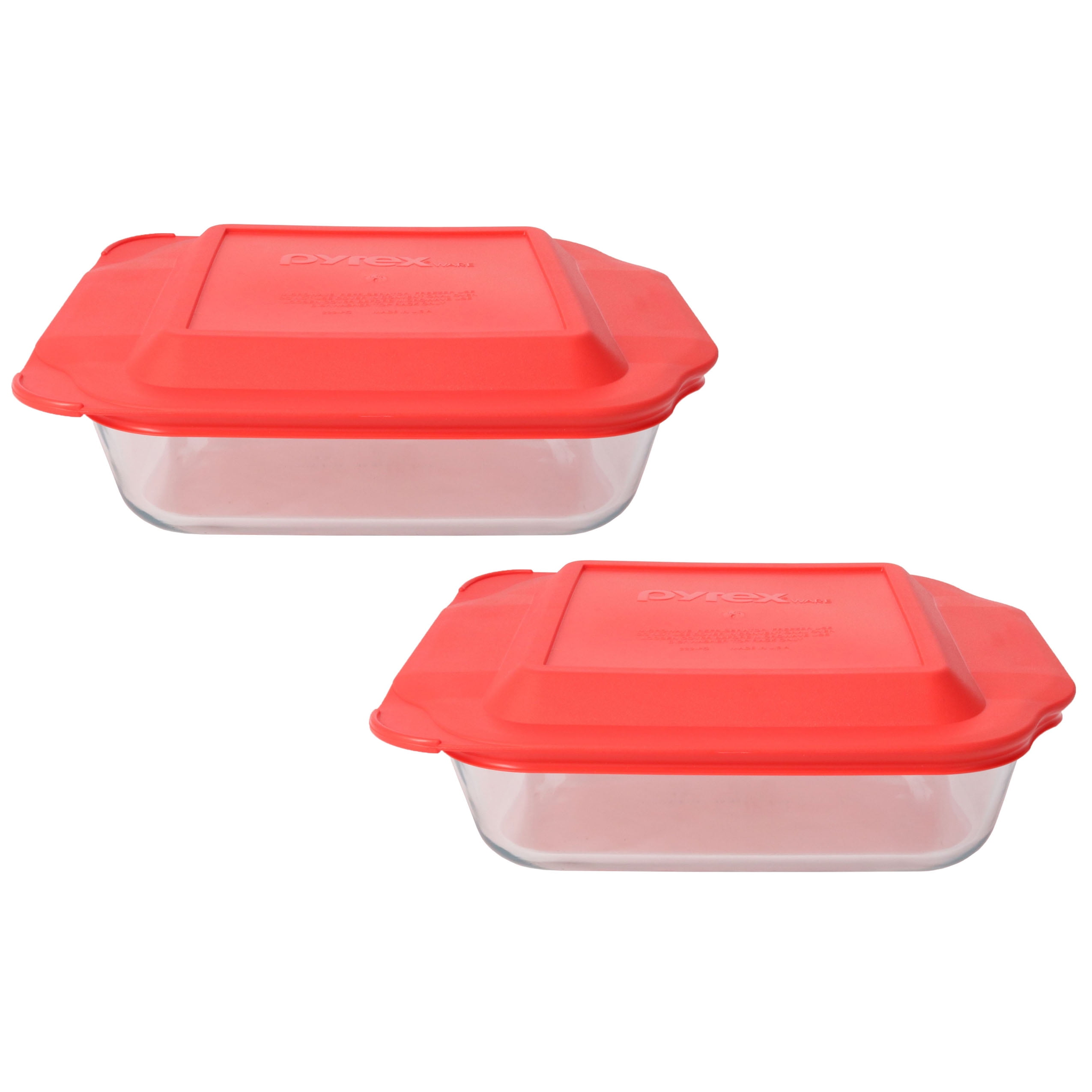 Pyrex 222 Square Glass Baking Dish w/ 222-PC Red Plastic Lid Cover (2 Small Square Pyrex Dish With Lid