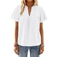 thumbnail image 5 of Bosfbaoi Women's Summer Tunic Tops, Loose Fit Double Ruffle Sleeve V Neck Blouse, Cute Dressy Casual Shirts for Work, Vacation, Daily Wear, 5 of 9