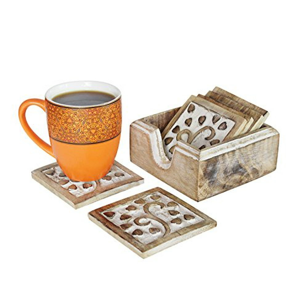 Handmade Set Of 6 Wooden Coasters For Drink Tea Coffee Table White