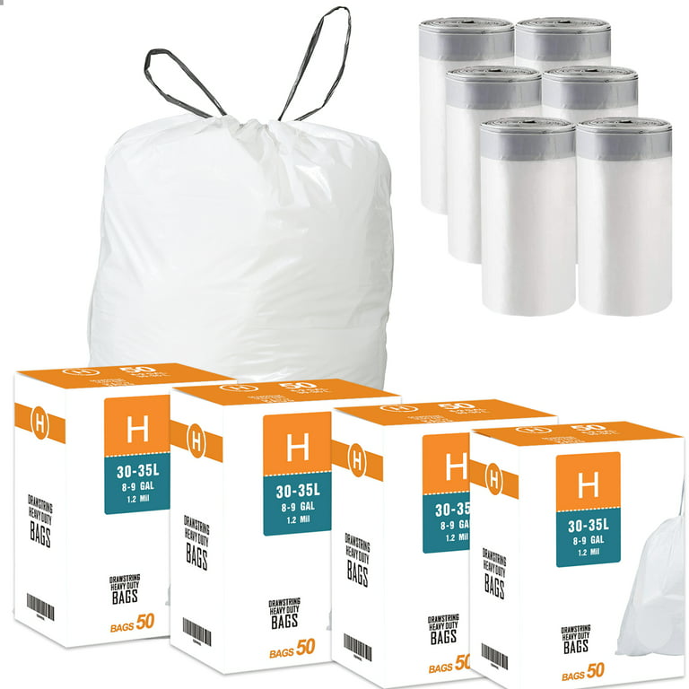 4 Packs(200 Count Total) Code Q 13-17 Gallon Heavy Duty Drawstring Plastic  Trash Bags Compatible with Code Q | 1.2 Mil | White Drawstring Garbage