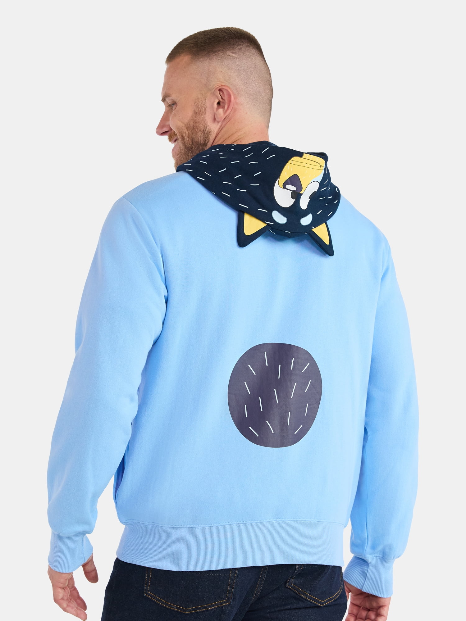 Bluey Men's and Big Men's Bandit Halloween Cosplay Zip Hoodie, Sizes S-3XL