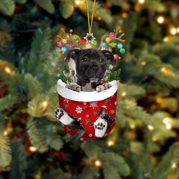 American Staffordshire Terrier In Snow Pocket Christmas Ornament