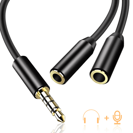 Aircraft Headset Adapter - AGPTEK 3.5mm Audio Stereo Y Splitter Extension Cable, 4-Pole Male to Dual Female Headset Adapter for iPhone,Android,MP3