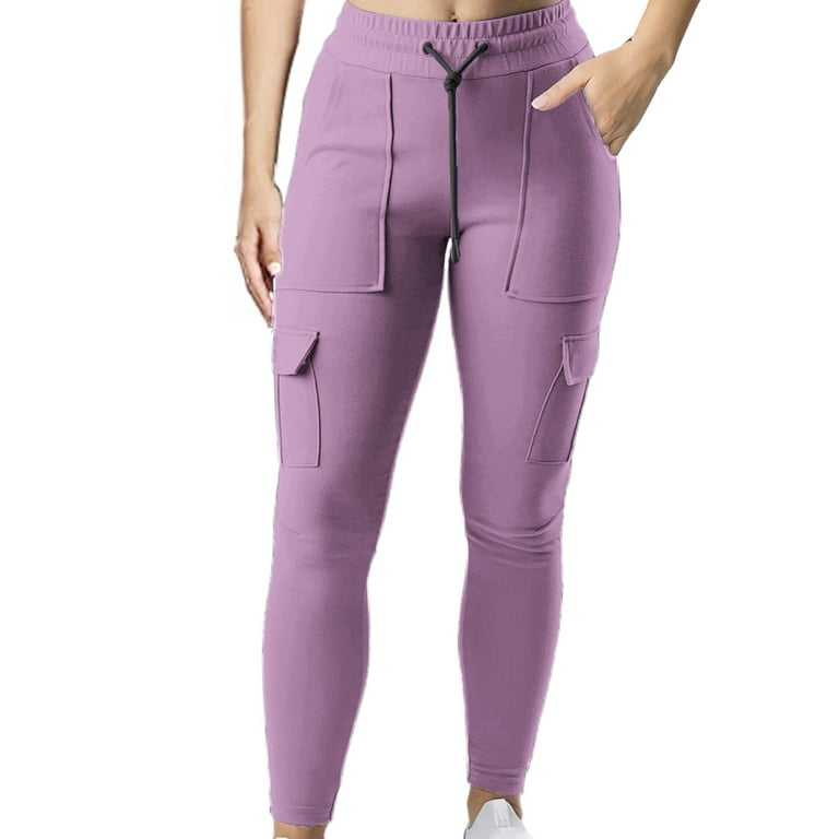 Pejock Women's Cargo Capris Hiking Pants Lightweight Quick Dry Outdoor  Athletic Travel Casual Loose Comfy Elastic Waist Joggers with Pockets  Purple XL