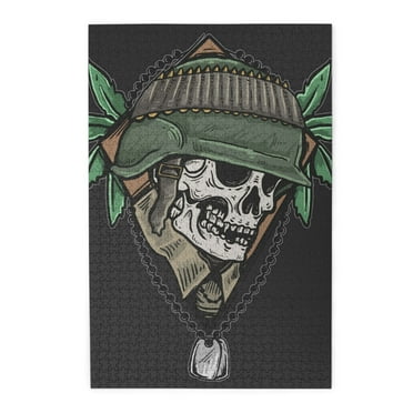 1000 Piece Puzzles Large Jigsaw Puzzles Picture Family Friends Puzzle Gifts - Skull Veteran army leaf