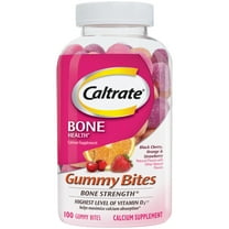 Caltrate Gummy Bites 100 ct, Calcium and Vitamin D3 Supplement, 500 mg , Black Cherry, Strawberry, Orange Flavors,