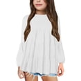 thumbnail image 2 of Gibobby ropa Niñas blusas Camiseta básica sólida de cuello redondo para niños pequeños y niñas, blusa informal holgada de manga larga, camisetas （Blanco， 6-7 Años), 2 of 4