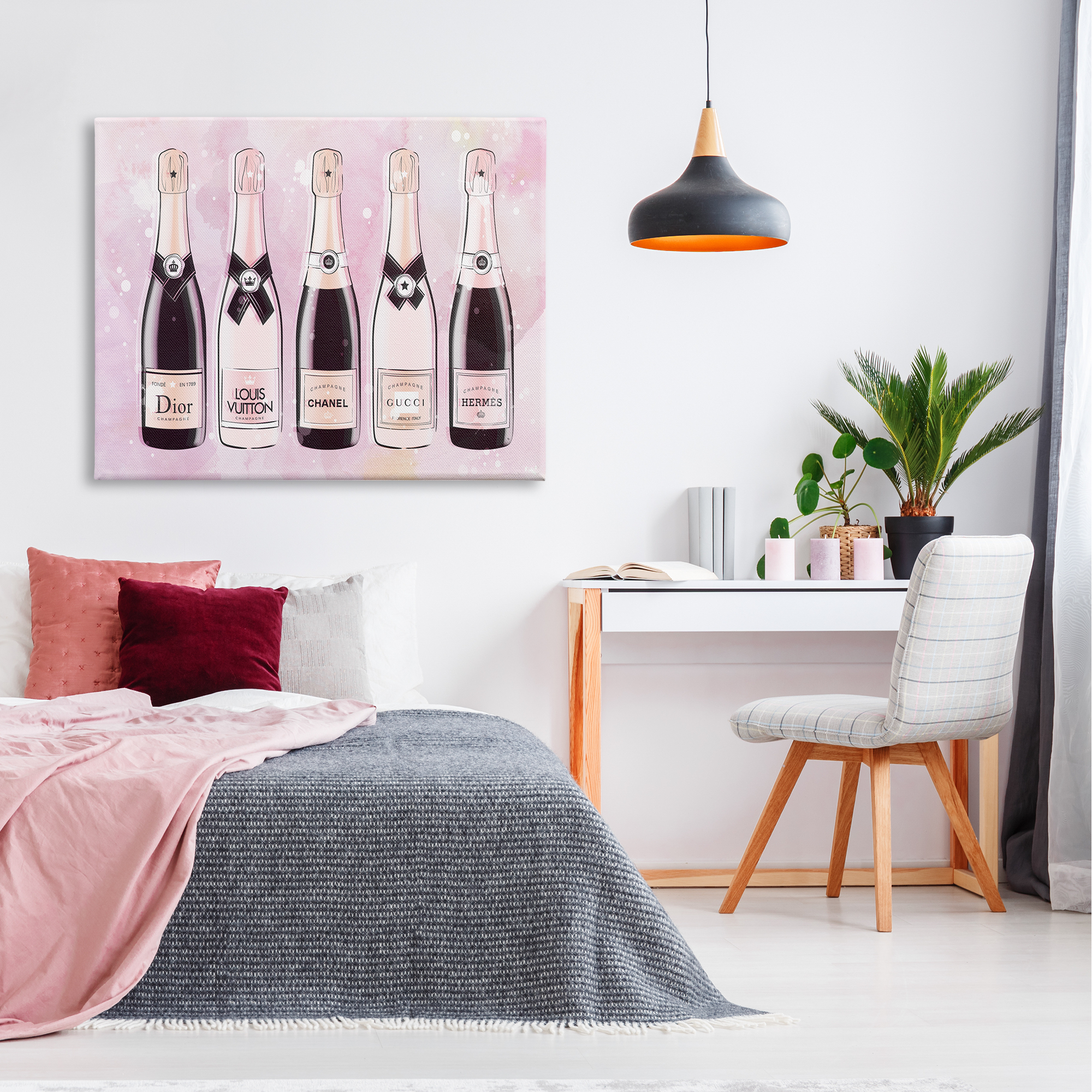 Stupell Industries Pink Glam Champagne Food & Beverage Painting Gallery Wrapped Canvas Art Print Wall Art, 48 x 36