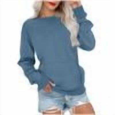 Taqqpue Women Sweatshirt Casual Solid Color Crewneck Pullover Tops Fall Cotton Relaxed Fit Long Sleeve Shirts for Women Under 10