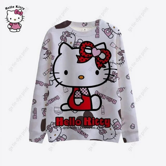 Nouveaux Chandails à Capuche Harajuku d'Automne à Manches Longues pour Femme, Style Vintage Décontracté, Coupe Ample, Sweat à Capuche pour Femmes, Imprimé Hello Kitty