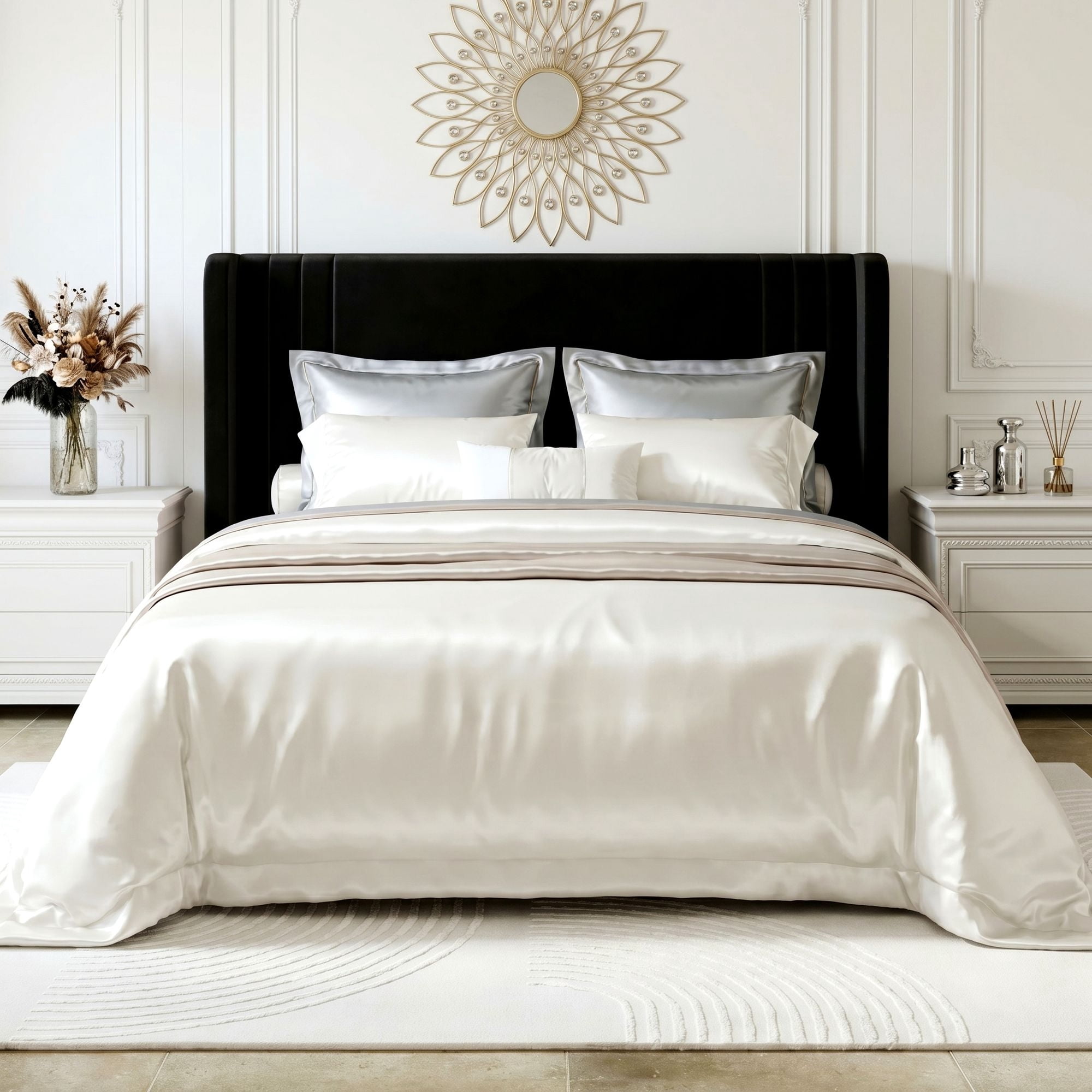 Amolife Queen Size Bed Frame, Velvet Platform Bed with Upholstered Wingback Headboard, No Box Spring Needed, Black