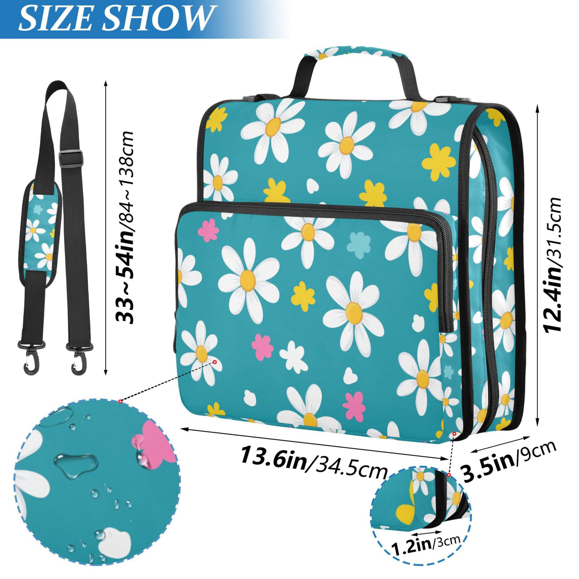 FORMRS Zipper Binder with Shoulder Strap 2-inch Ring 500 Sheet Capacity File Bag, Small Daisy