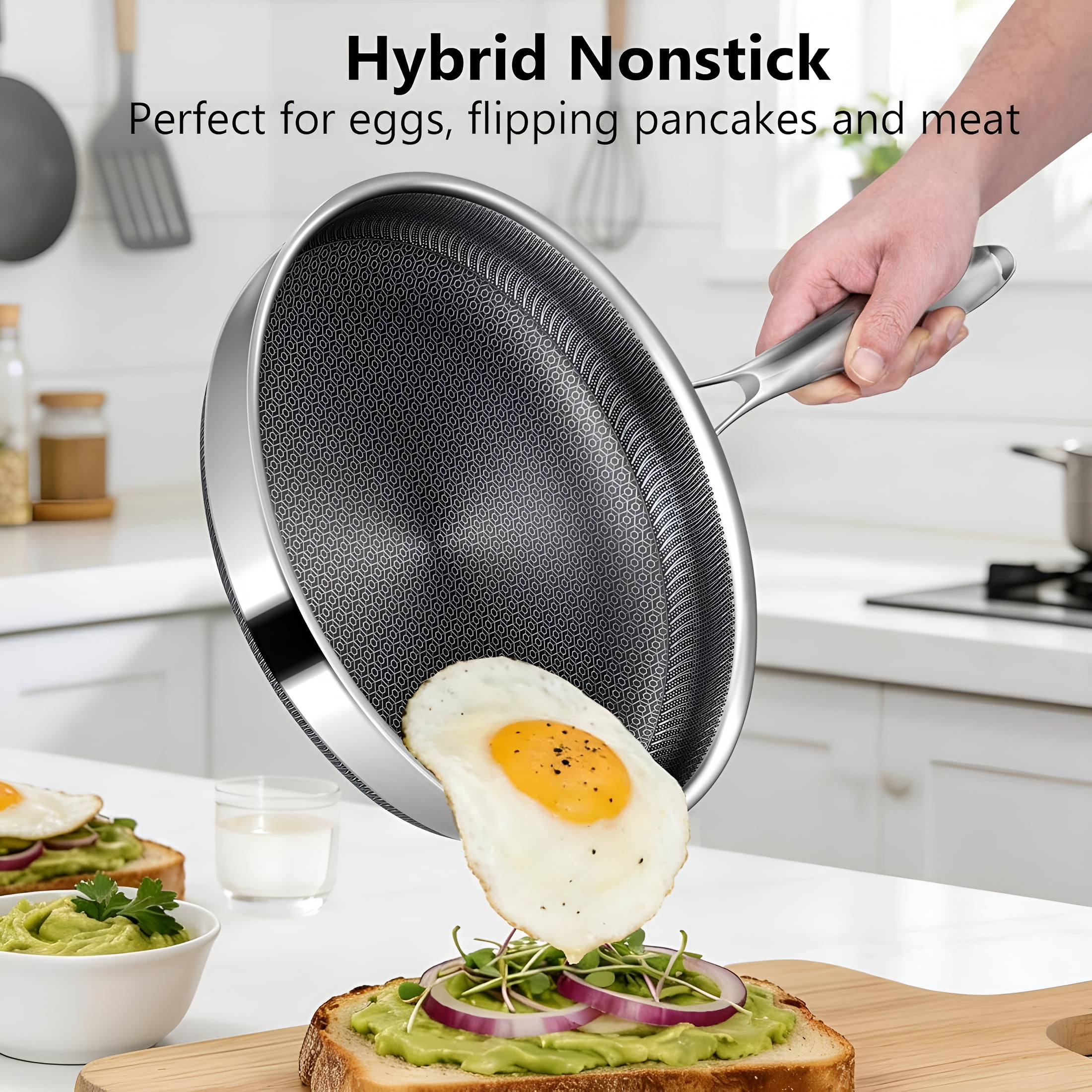ACDANC Non Stick Frying Pans,12 Inch with Lid,Hybrid Frying Pans Nonstick Stainless Steel Skillets,Dishwasher & Oven Safe,Stay Cool Handle,Compatible with All Cooktops