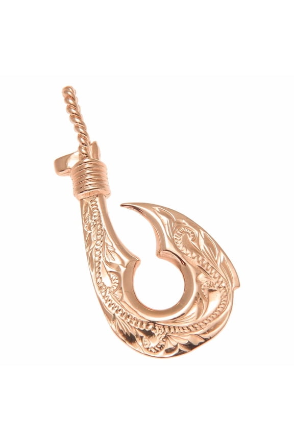 14k Solid pink rose gold reversible Hawaiian scroll fish hook pendant