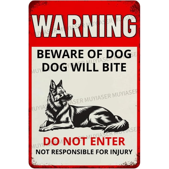 Warning Beware Of Dog Sign Dog Will Bite German Shepherd Aluminum Metal Tin Signs Outdoor Yard Sign Warning Sign For Fence Yard Home Kitchen Farm Garden Wall Decor 8x12 Inch