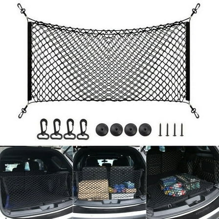FZPJJNB Universal Storage Nylon Net,Elastic Mesh Boot Cargo Organizer Net with 4 Hooks for Truck,SUV and Car,N9