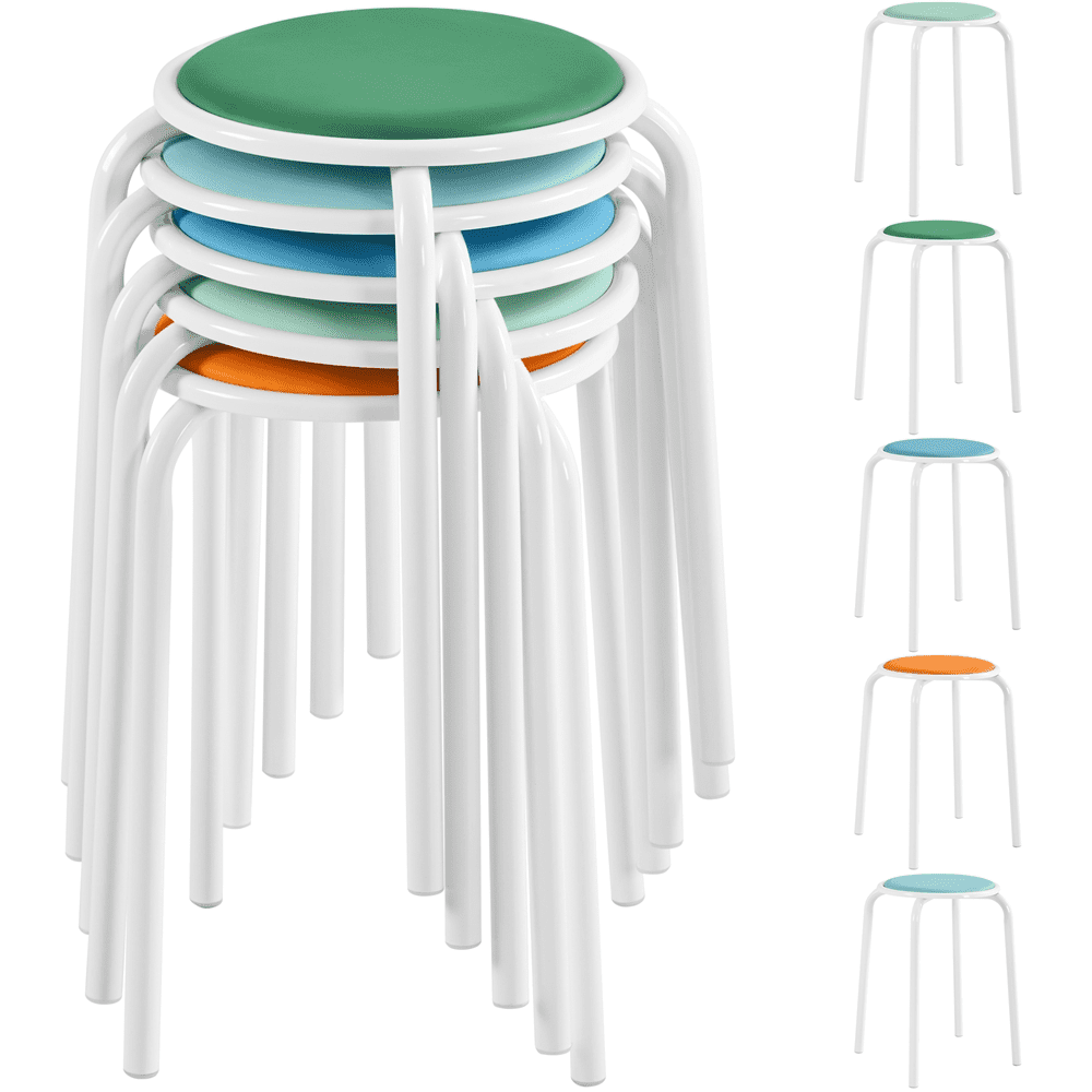 Alden Design 5PCS 17.7" Height Padded Stakable Metal Stools for Classroom, Multicolor