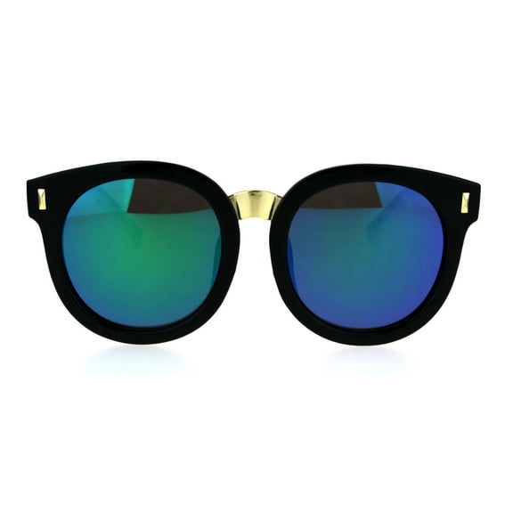 Kids Childern Size Color Mirror Plastic Retro Round Horned Rim Sunglasses Black Teal