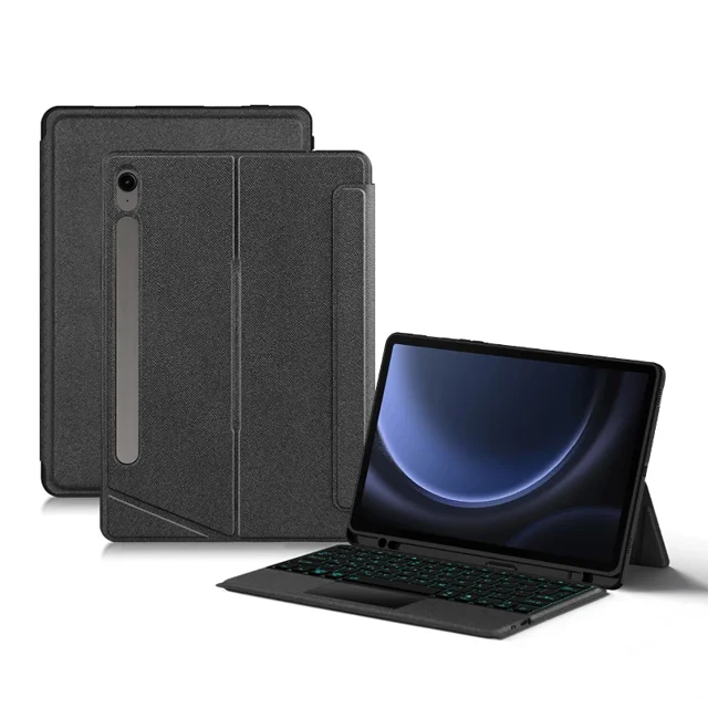 Smart Bluetooth-compatible Keyboard For Samsung Galaxy Tab A9 Plus + 11 inch Tablet Case Backlit Trackpad Split Cover Teclado black Spanish