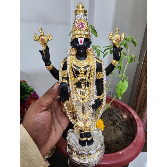 12inch/30cm tirupati balaji , venketeshwar bhagvan, 24 crt gold plated with 99 percent silver laxmi statue, balaji god , south india god ,