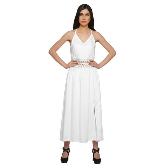 Moomaya Solid Sleeveless Adjustable Spaghetti Strap Long Dress For Women