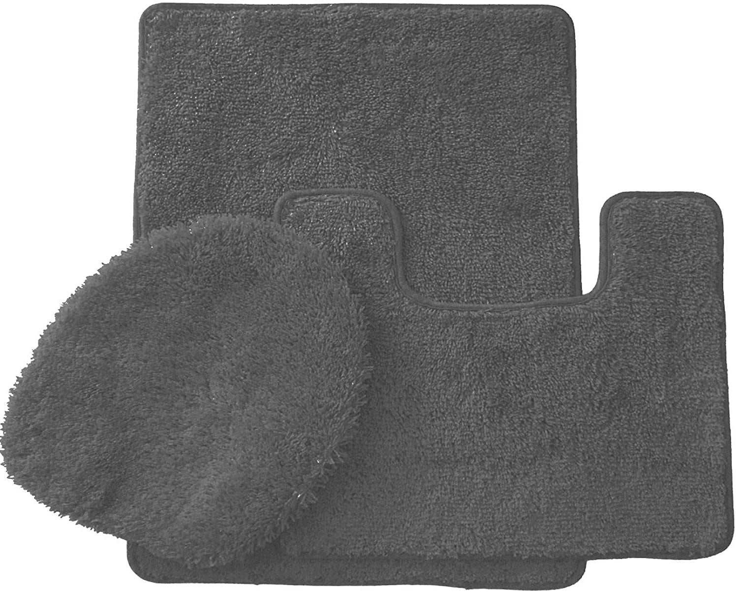 BathEssentials 3 Piece Bath Rug Set: 1 Bath Rug (18' x 30'), 1 Contour Mat (18' x 18') and 1 Toilet Seat Cover (apx 18' x 18') - Grey
