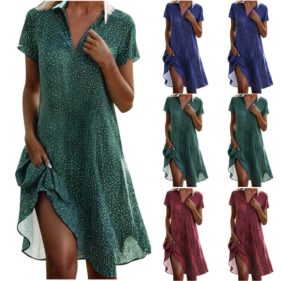 Abtuhar Womens Plus Size Summer Dresses ,Womens Dresses Trendy,Women's New Spring/Summer V-neck Polka Dress Short Sleeved V-neck Knee Length Dress