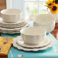 thumbnail image 2 of The Pioneer Woman Toni 12-Piece Plates & Bowls Dinnerware Set, Linen, 2 of 7