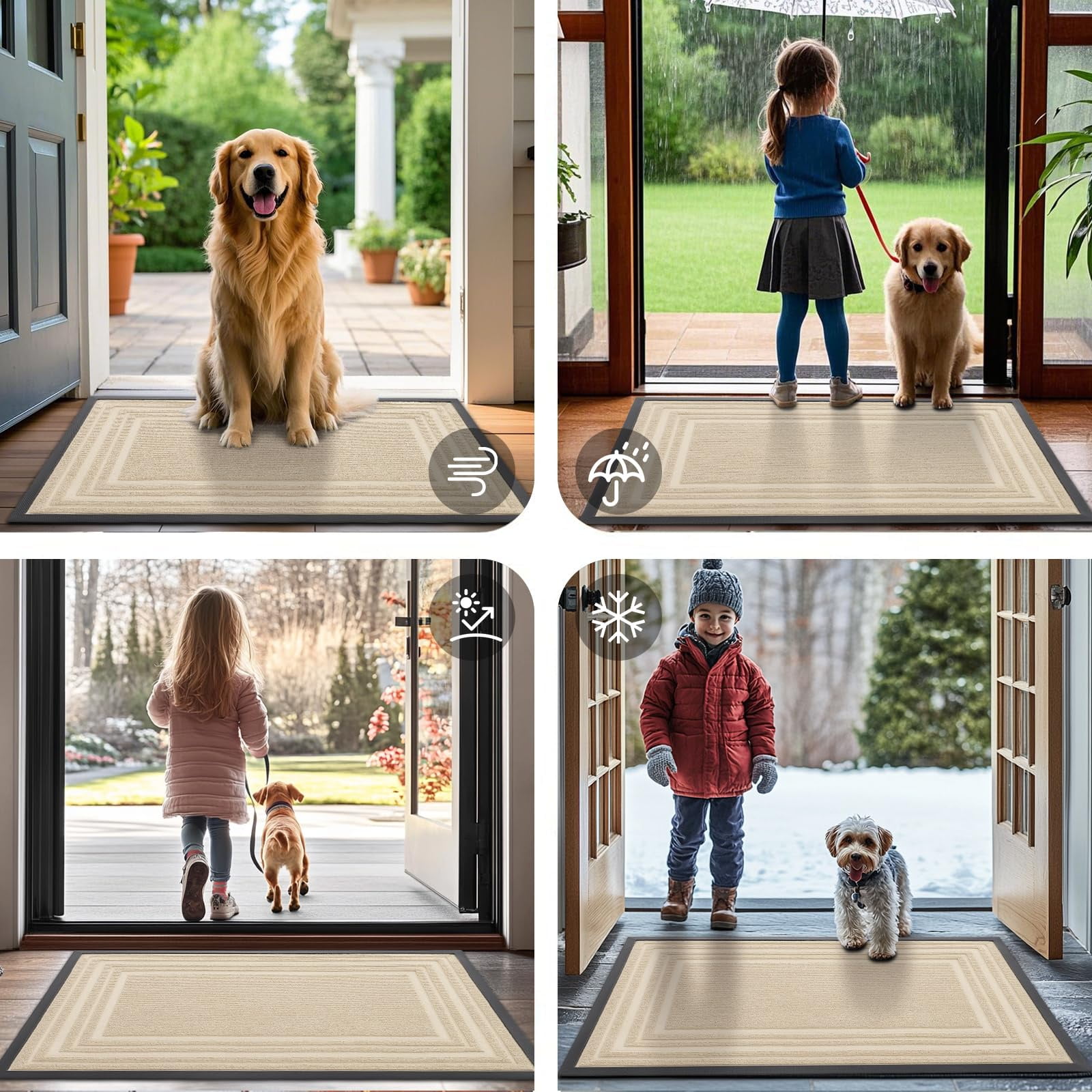 Buganda Heavy Duty Door Mats, Non Slip Waterproof Rubber Doormats for Outdoor and Indoor, Low Profile Dirt Trapper Entry Rugs, 47"x32", Beige