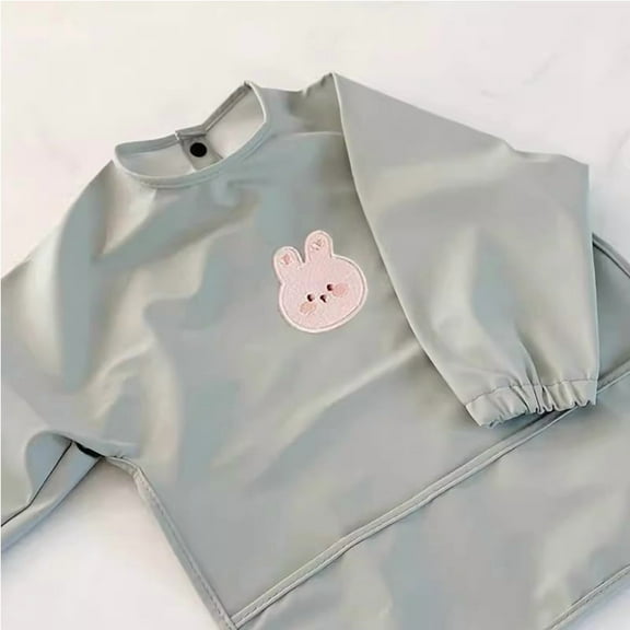 Baby Bibs Newborn Baberos Bavoir Waterproof Long Sleeve Apron Pocket Children Feeding Accessories Burp Cloth Bib Eating Stuff (Green Bunny,12-24 M)